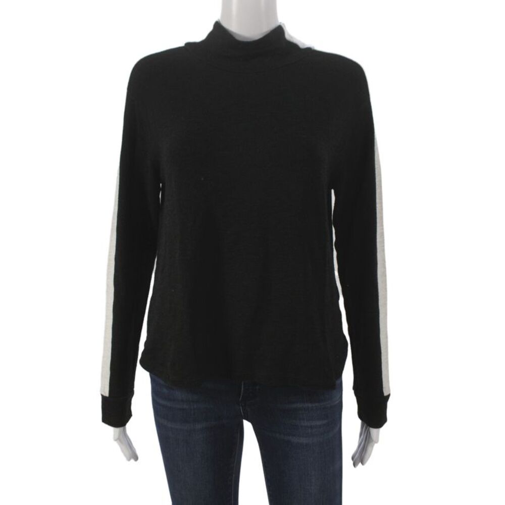 Monrow Women Pullover Mock Neck Striped Black Long Sleeve Rayon Size XS